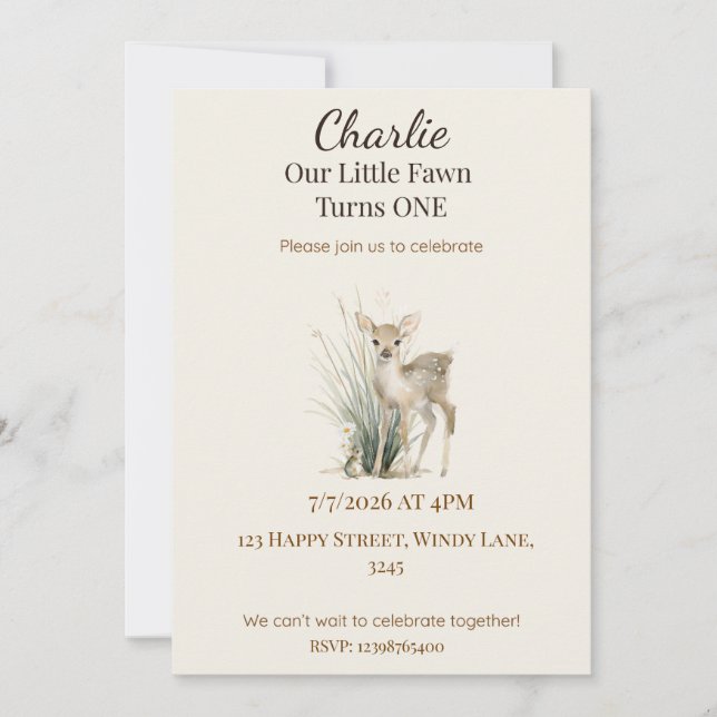 Invitation pour le premier anniversaire de cerf de (Devant)
