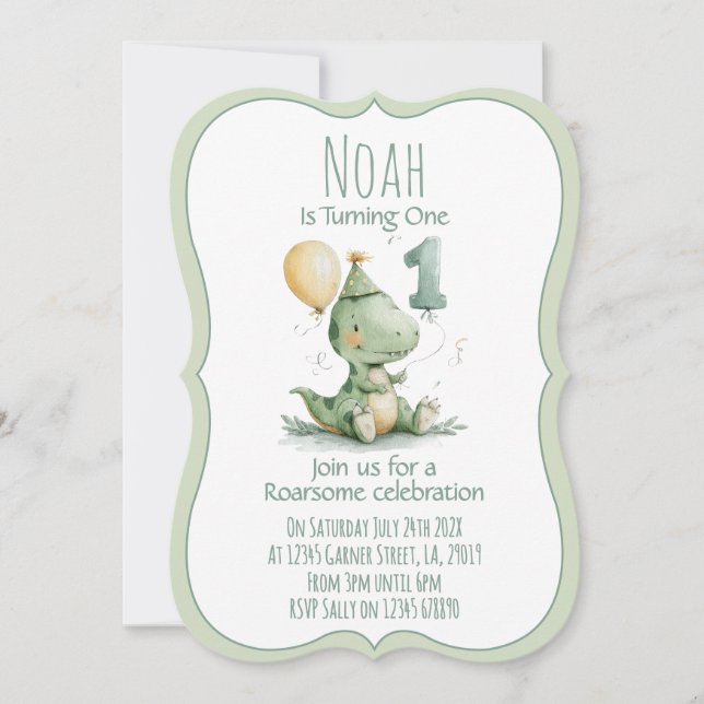 Invitation pour le premier anniversaire de dinosau (Devant)