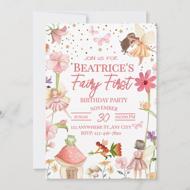 Invitation pour le premier anniversaire de fée (Devant)