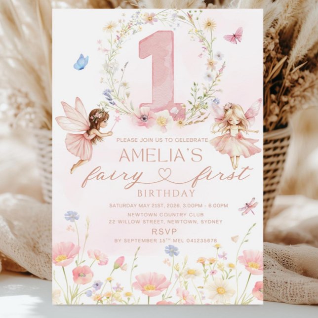 Invitation pour le premier anniversaire de fée fil (Créateur téléchargé)