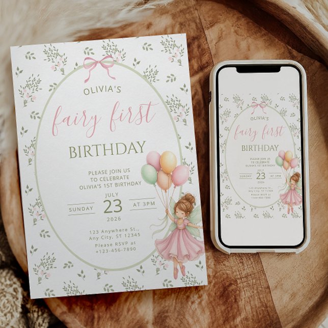 Invitation pour le premier anniversaire de fée Fil (Créateur téléchargé)