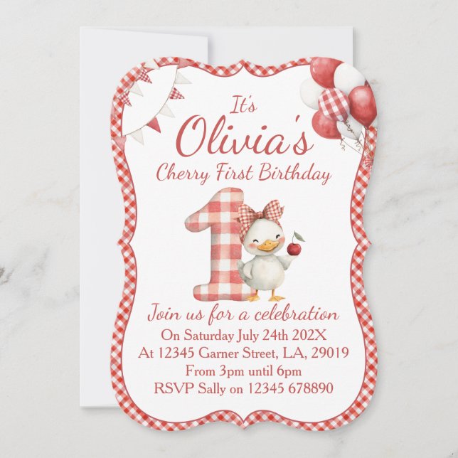 Invitation pour le premier anniversaire de fille (Devant)