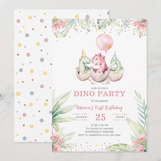 Invitation pour le premier anniversaire de fille d (Devant / Derrière)