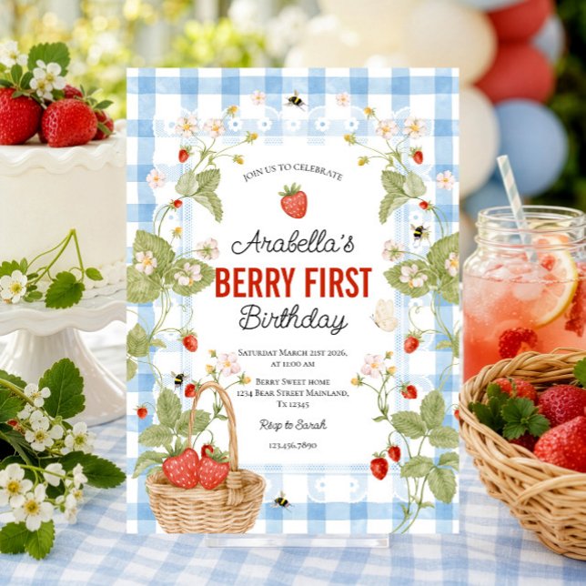 Invitation pour le premier anniversaire de fraise (Créateur téléchargé)
