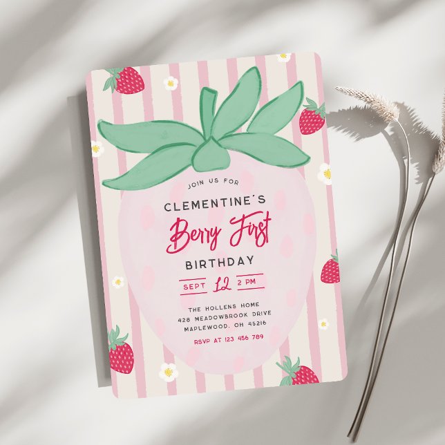 Invitation pour le premier anniversaire de fraise  (Créateur téléchargé)