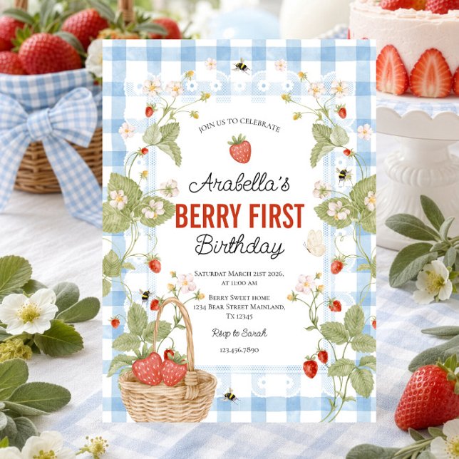 Invitation pour le premier anniversaire de fraise (Créateur téléchargé)