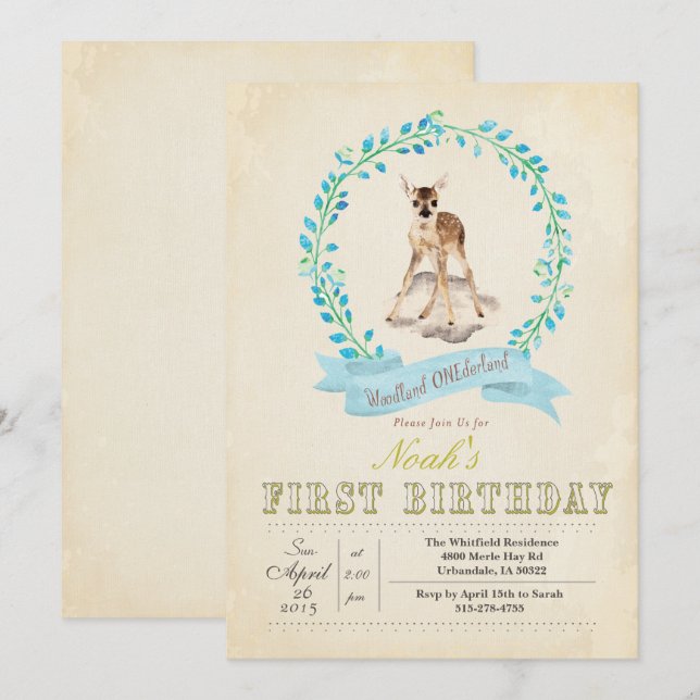 Invitation pour le premier anniversaire de garçon  (Devant / Derrière)