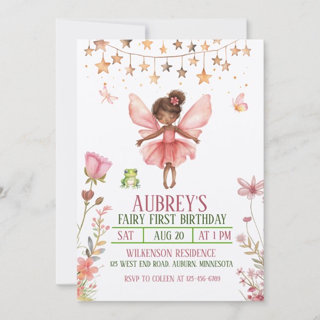 Invitation pour le premier anniversaire de la fée  (Devant)
