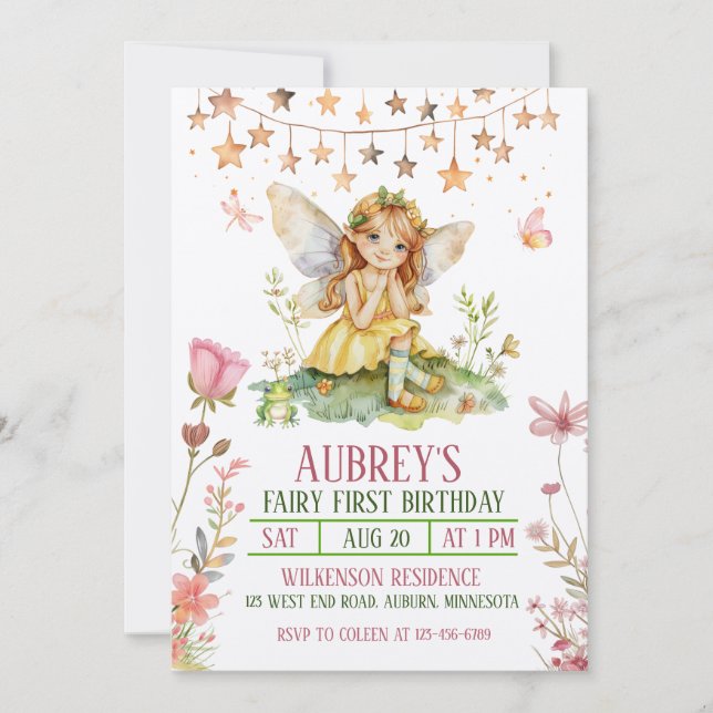 Invitation pour le premier anniversaire de la fée  (Devant)