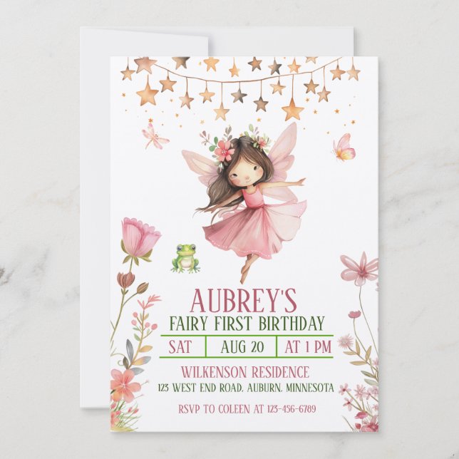 Invitation pour le premier anniversaire de la fée  (Devant)