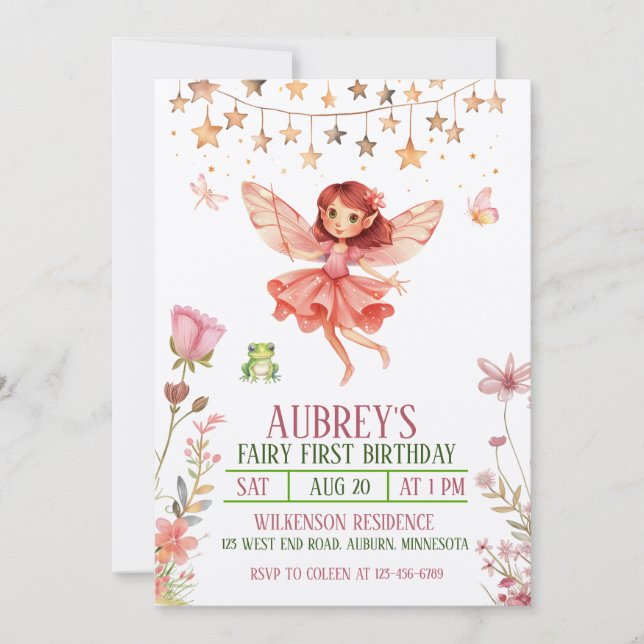 Invitation pour le premier anniversaire de la fée  (Devant)