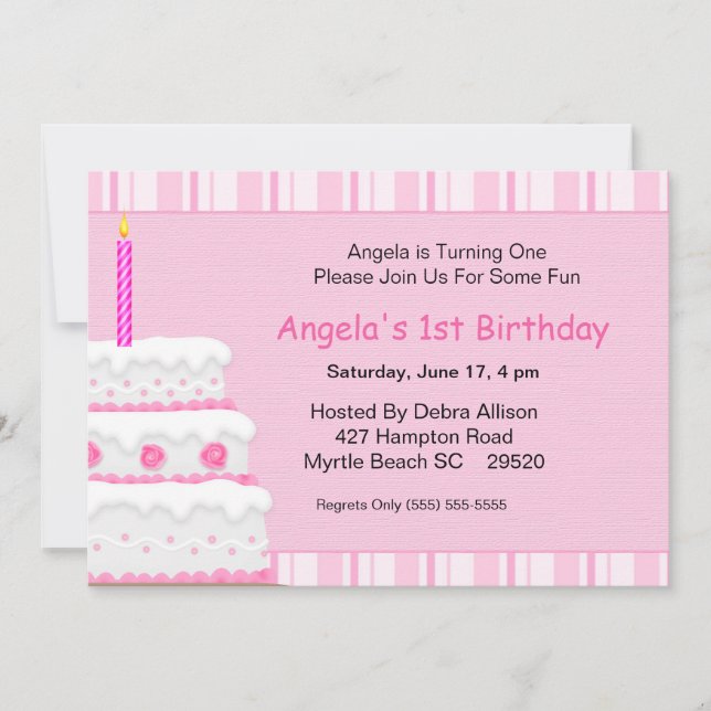 Invitation pour le premier anniversaire de la fill (Devant)