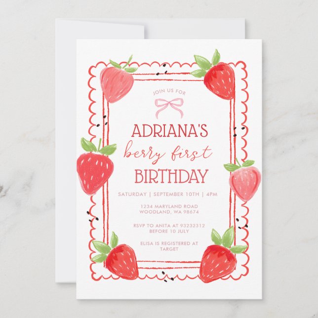 Invitation pour le premier anniversaire de la fill (Devant)