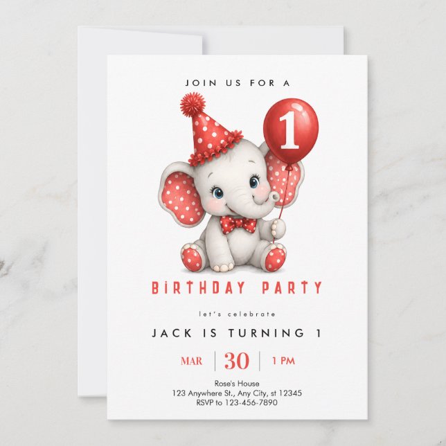 Invitation pour le premier anniversaire de l'éléph (Devant)