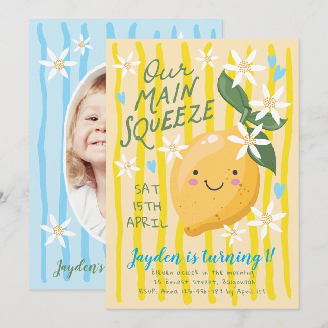 Invitation pour le premier anniversaire de Lemon,  (Devant / Derrière)