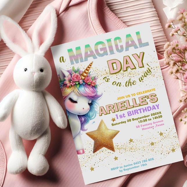 Invitation pour le premier anniversaire de licorne (Créateur téléchargé)