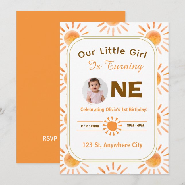 Invitation pour le premier anniversaire de Little  (Devant / Derrière)