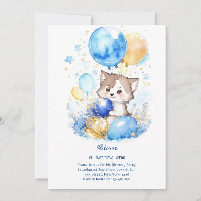 Invitation pour le premier anniversaire de Loup (Devant)