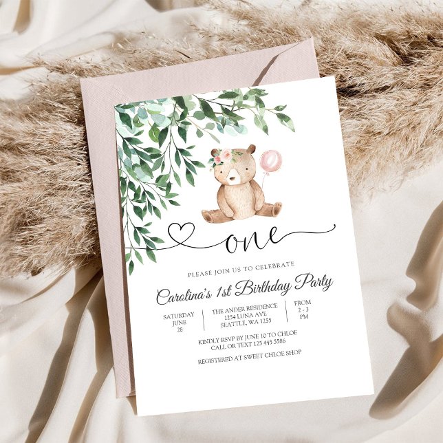 Invitation pour le premier anniversaire de l'ours  (Créateur téléchargé)