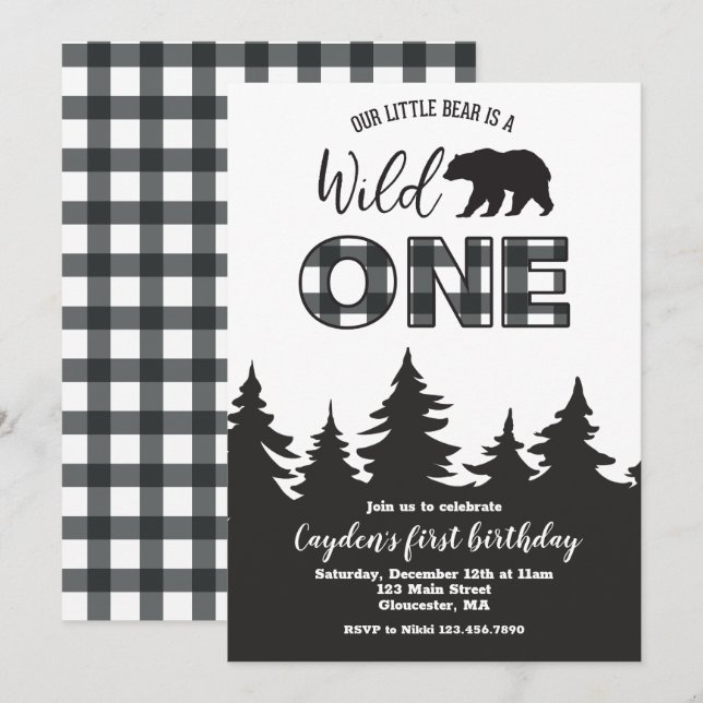 Invitation pour le premier anniversaire de Ourson  (Devant / Derrière)