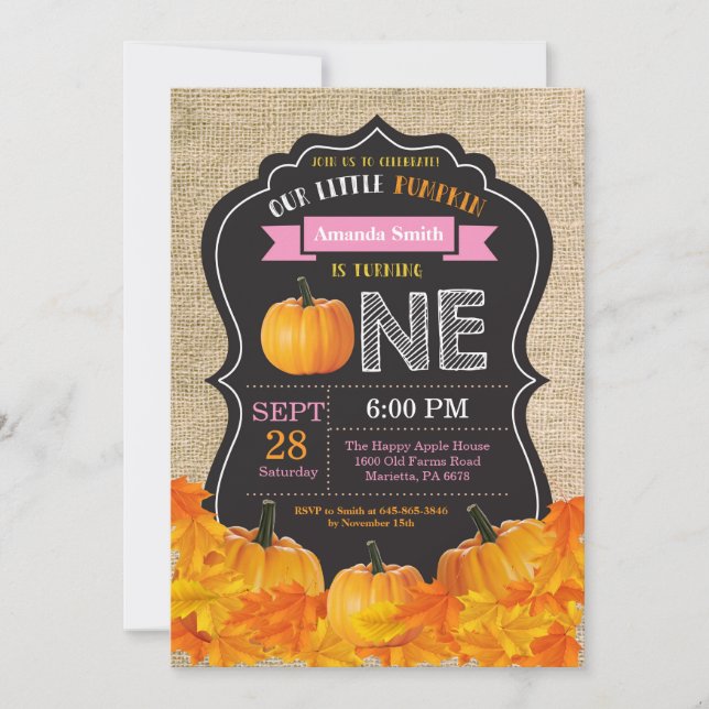 Invitation pour le premier anniversaire de Pumpkin (Devant)