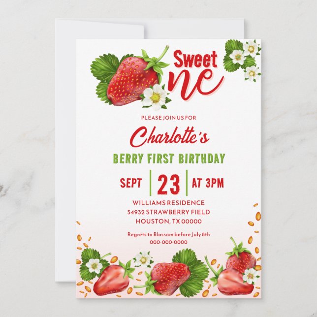 Invitation pour le premier anniversaire de Strawbe (Devant)