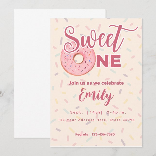 Invitation pour le premier anniversaire de Sweet O (Devant / Derrière)