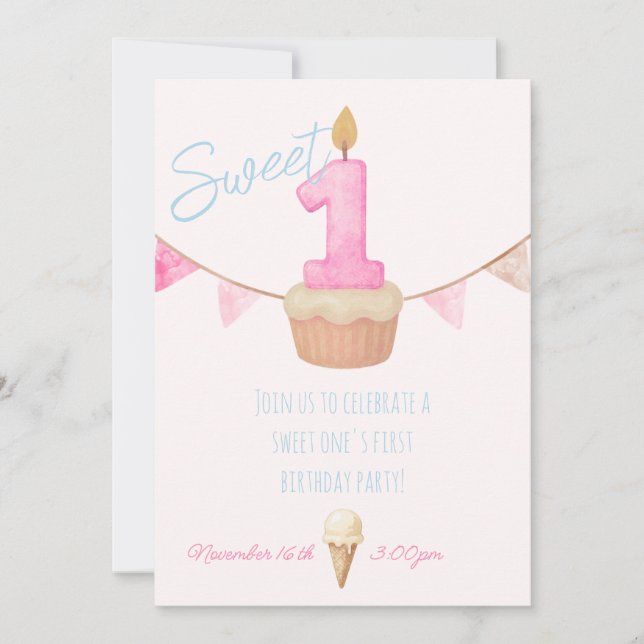 Invitation pour le premier anniversaire de Sweet O (Devant)