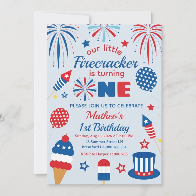 Invitation pour le premier anniversaire du 14 juil (Devant)