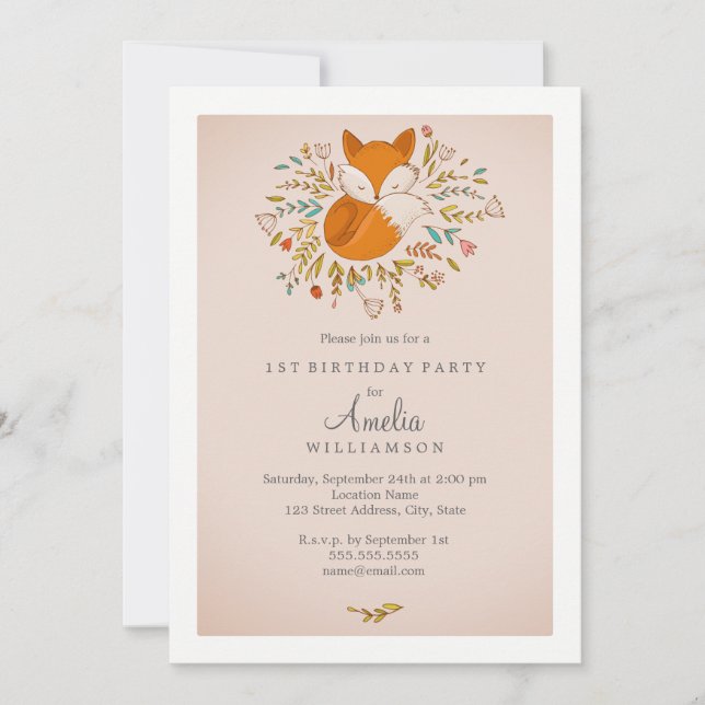 Invitation pour le premier anniversaire du renard  (Devant)