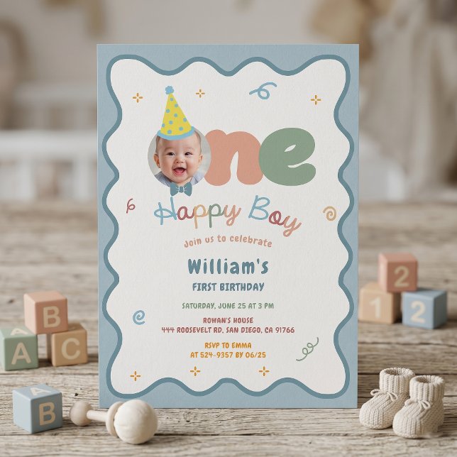 Invitation pour le premier anniversaire d'un garço (Créateur téléchargé)