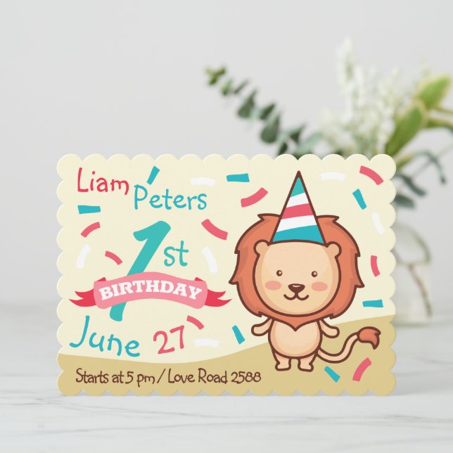 Invitation pour le premier anniversaire d'un Lion  (Debout devant)