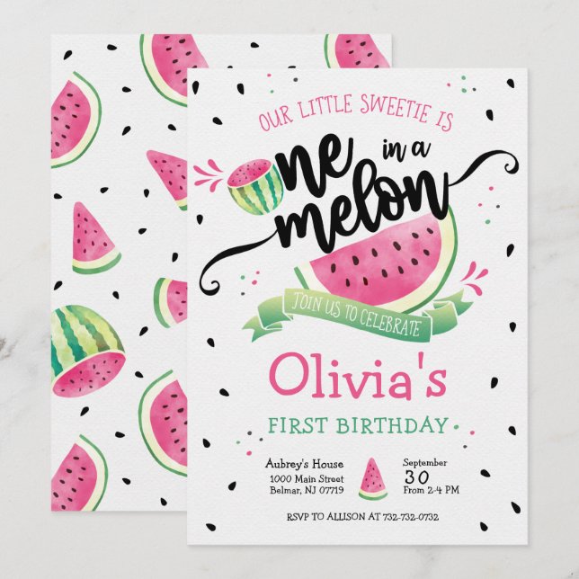 Invitation pour le premier anniversaire d'une fill (Devant / Derrière)