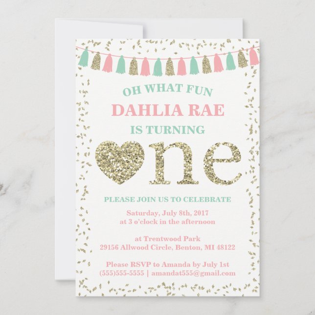 Invitation pour le premier anniversaire d'une fill (Devant)