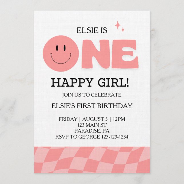 Invitation pour le premier anniversaire d'une fill (Devant)