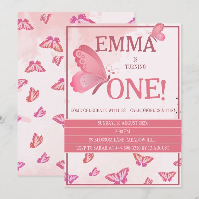 Invitation pour le premier anniversaire d'une peti (Devant / Derrière)