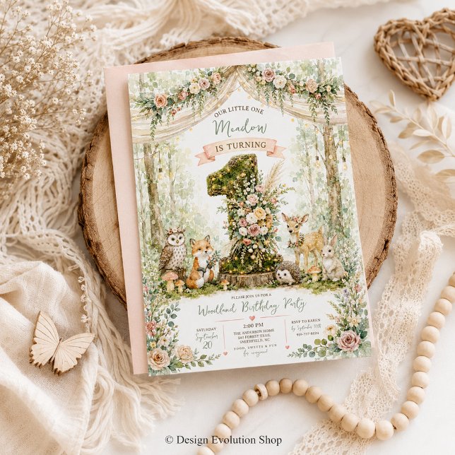Invitation pour le premier anniversaire en forêt (Créateur téléchargé)