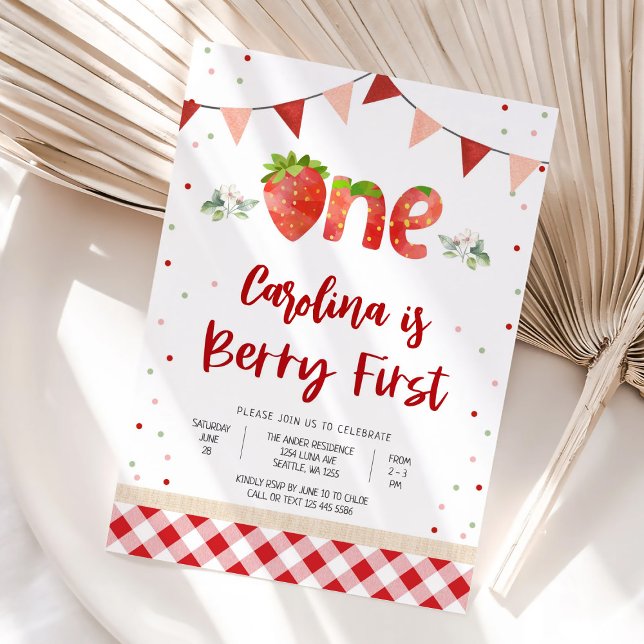 Invitation pour le premier anniversaire fraise (Créateur téléchargé)