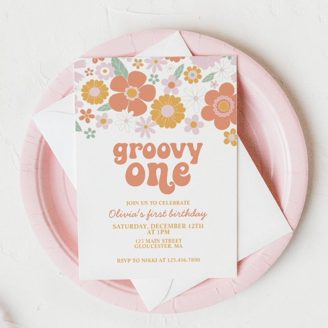 Invitation pour le premier anniversaire Groovy One (Créateur téléchargé)
