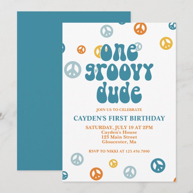 Invitation pour le premier anniversaire Groovy One (Devant / Derrière)