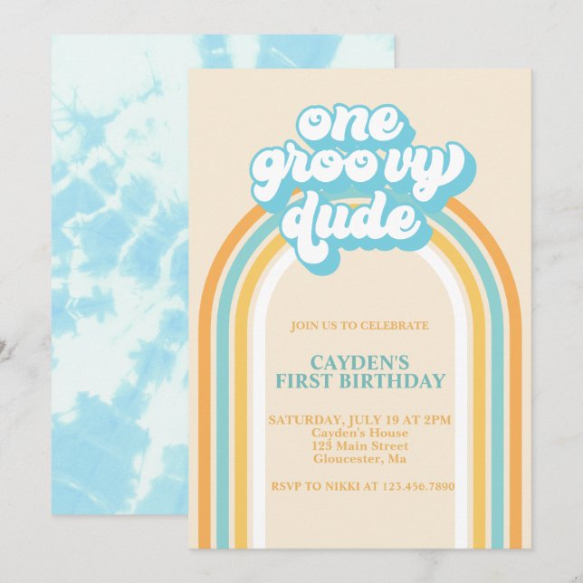 Invitation pour le premier anniversaire Groovy One (Devant / Derrière)