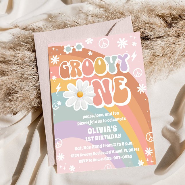 Invitation pour le premier anniversaire Groovy Rai (Créateur téléchargé)