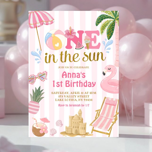 Invitation pour le premier anniversaire Pink Strip (Créateur téléchargé)
