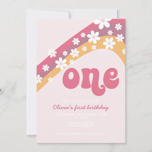 Invitation pour le premier anniversaire Retro Dais (Devant)