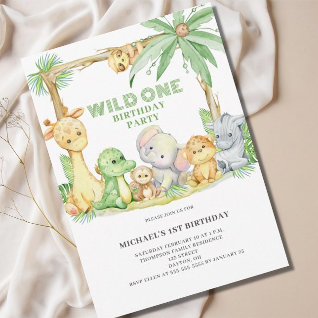 Invitation pour le premier anniversaire Safari Bêt (Créateur téléchargé)