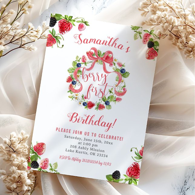 Invitation pour le premier anniversaire Strawberry (Créateur téléchargé)