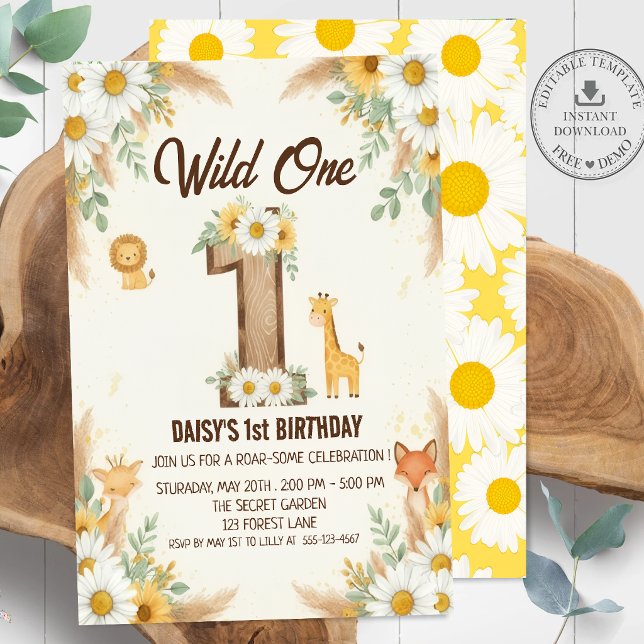 Invitation pour le premier anniversaire Wild One B (Créateur téléchargé)