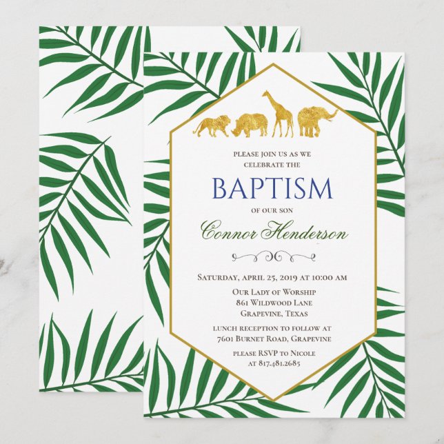 Invitation pour le safari de la jungle de baptême (Devant / Derrière)