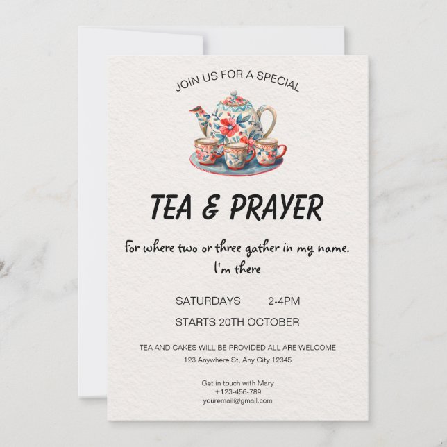 Invitation pour le thé et la prière chrétiens (Devant)