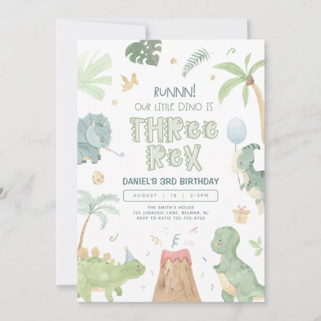 Invitation pour le troisième anniversaire de dinos (Devant)